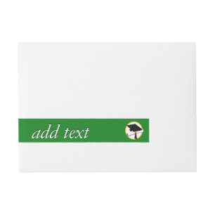 Graduation Cap w/Diploma - Green Background Wraparound Address Label