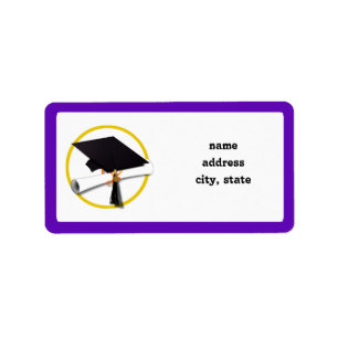 Graduation Cap w/Diploma - Purple Background Label