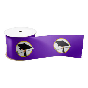 Graduation Cap w/Diploma - Purple Background Satin Ribbon
