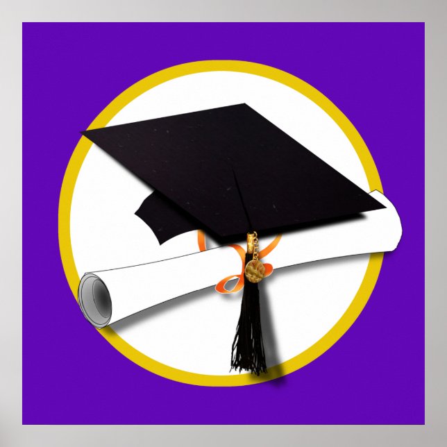 Graduation Cap w/Diploma - Purple Poster (Front)