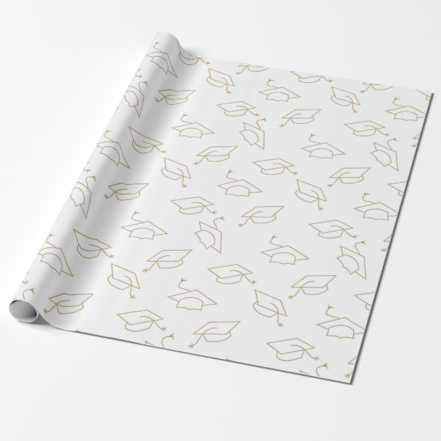 Graduation Cap White Gold Metallic Wrapping Paper (Unrolled)