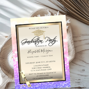 Graduation Cap,Wine Glass Bokeh Graduation Invitation