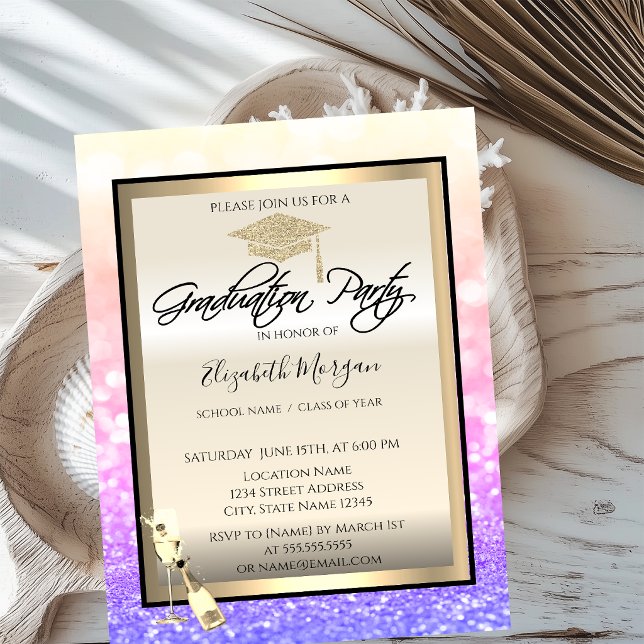 Graduation Cap,Wine Glass Bokeh Graduation Invitation (Creator Uploaded)