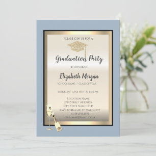 Graduation Cap,Wine Glass Dusty Blue Graduation Invitation