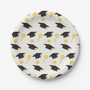 Graduation Cap With Balloons Stars Pattern Paper Plate