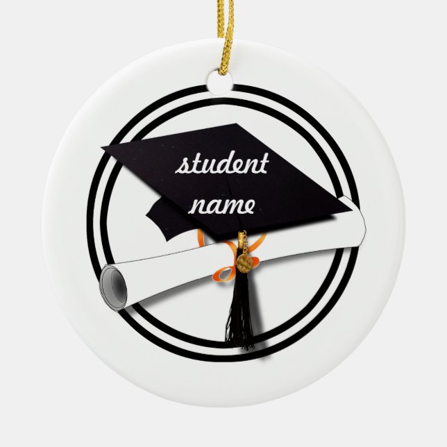 Graduation Cap with Black And White Circle Ceramic Tree Decoration (Front)