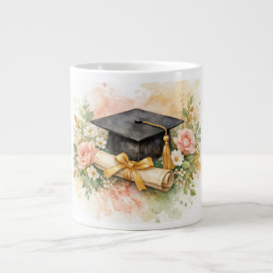 Graduation Cap with Floral Design Large Coffee Mug