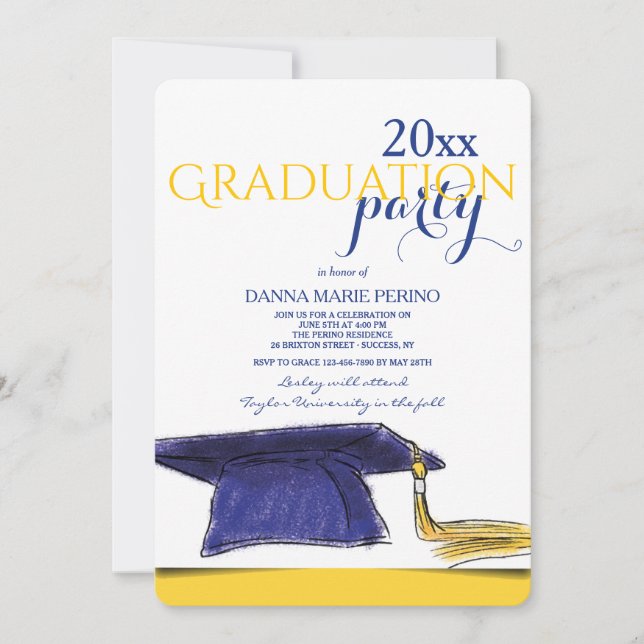 Graduation Cap Yellow Back Invitation (Front)