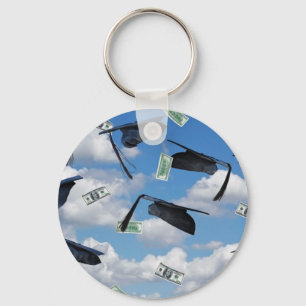 Graduation caps and money in sky key ring