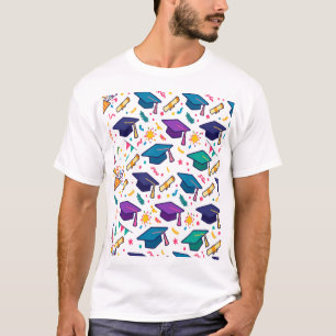 Graduation Caps Confetti Celebration Pattern T-Shirt