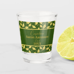 Graduation Caps Congratulations Green and Gold Shot Glass
