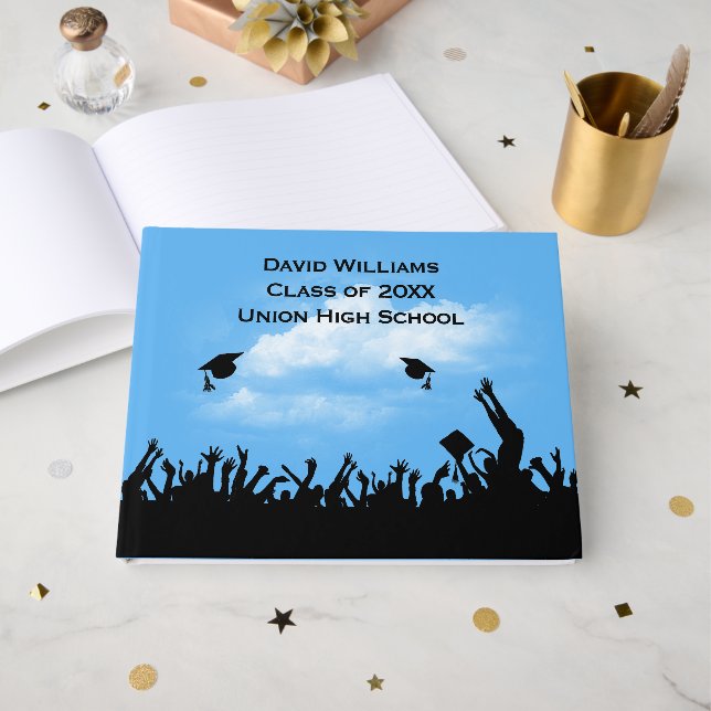 Graduation Caps in Sky Guest Book (Front Open)