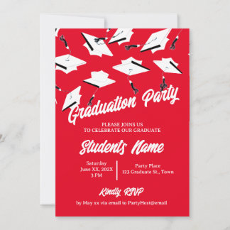 Graduation Caps Red and White Photo Grad Party Invitation