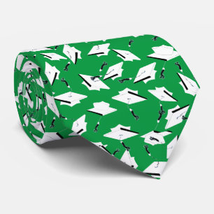 Graduation Caps Tossed Celebration White on Green Tie