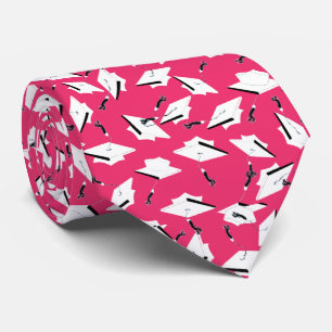 Graduation Caps Tossed Celebration White on Pink Tie