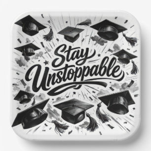 Graduation Caps with Motivational Text Paper Plate