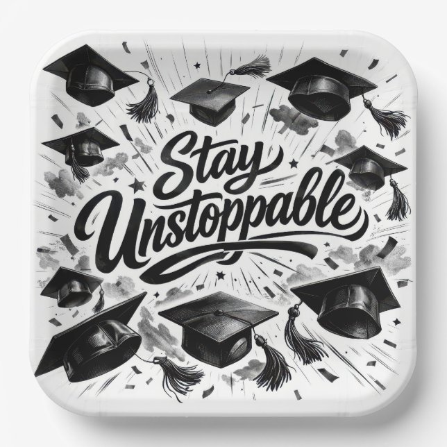 Graduation Caps with Motivational Text Paper Plate (Front)