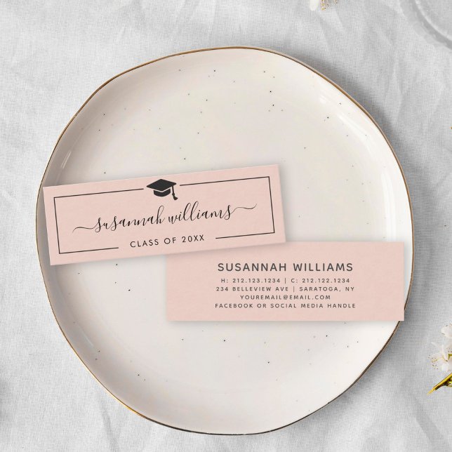 Graduation Card | Modern Script Rose Insert Card (A graduation-themed place card on a white plate featuring elegant script reading "Susannah Williams,)