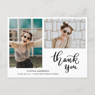 Graduation Casual Thank You Script Two Photo Postcard
