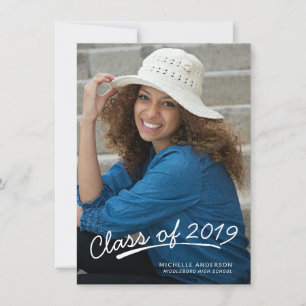 Graduation Casual White Script Photo Announcement