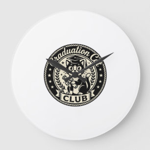 Graduation Cat Funny Cat Graphic - Graduation Cat  Large Clock
