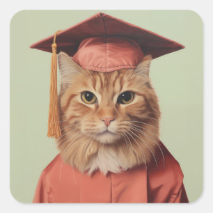 Graduation Cat Square Sticker