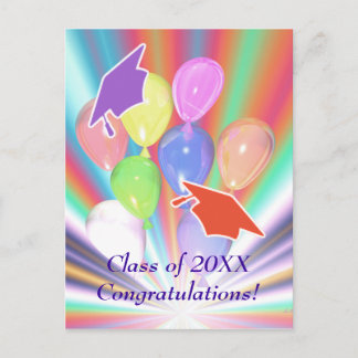 Graduation Celebration Caps and Balloons Invitation Postcard
