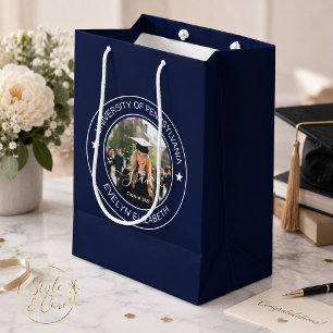 Graduation Celebration Classic Style Navy Medium Gift Bag
