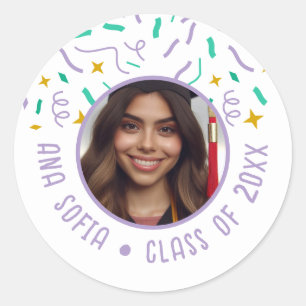 Graduation Celebration Custom Photo Festive Classic Round Sticker
