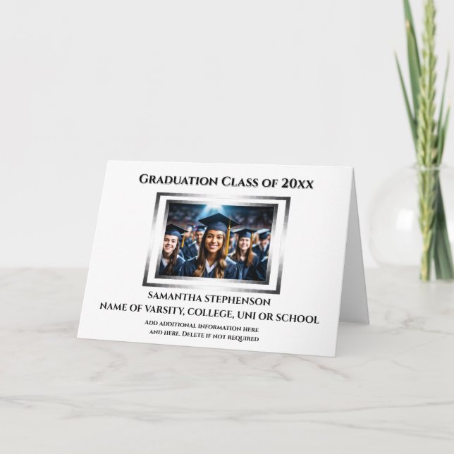 Graduation celebration custom photo plain simple  card (Front)