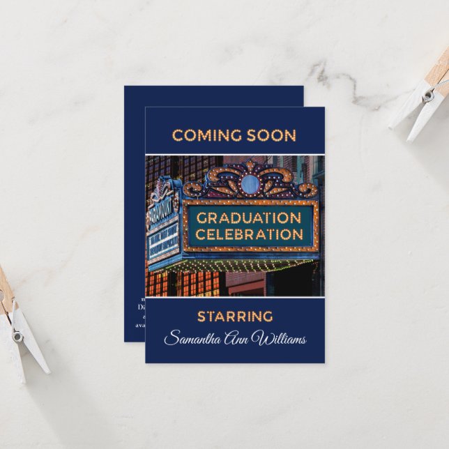 Graduation Celebration invitation on Movie Marquee (Front/Back In Situ)