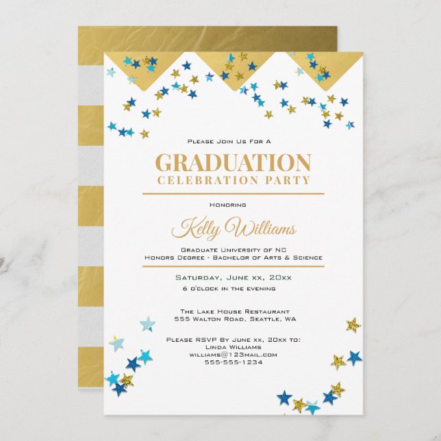 Graduation Celebration Party, Gold, Name, Invitation (Front/Back)