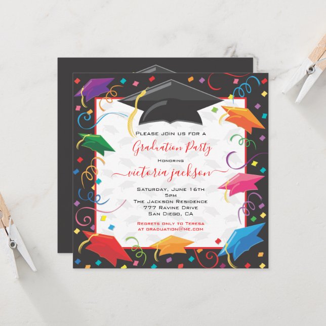 Graduation Celebration Party Invitation Card (Front/Back In Situ)