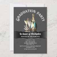 Graduation celebration sparkling wine bottle glass