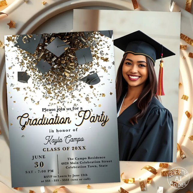 Graduation Celebration with Caps & Confetti Flair  Invitation (Creator Uploaded)