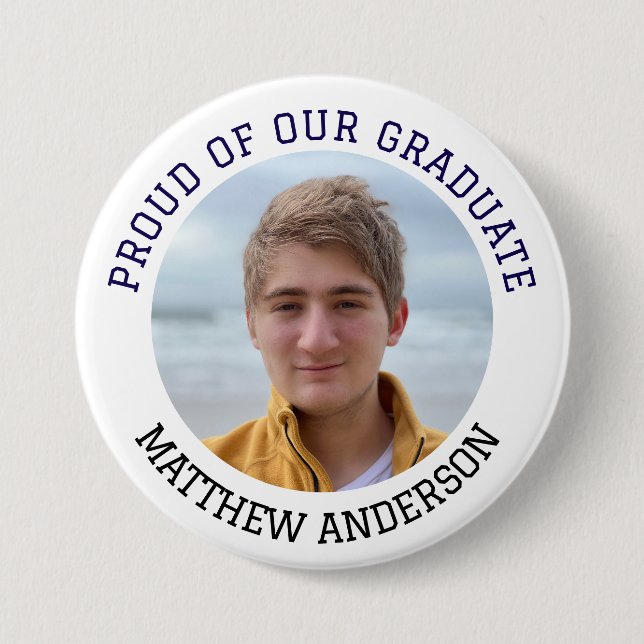 Graduation Ceremony Button with Grad’s Photo Name (Front)