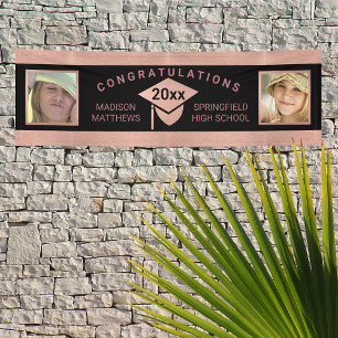 Graduation Chic Rose Gold Congratulations Photo Banner