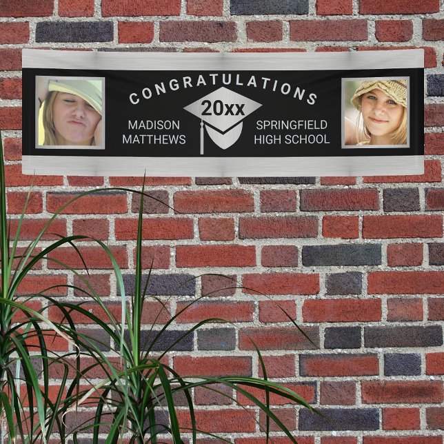 Graduation Chic Silver Congratulations Photo Banner (Creator Uploaded)