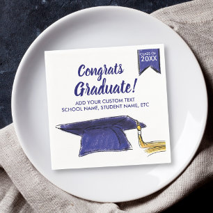 Graduation Class 2018 Congrats Blue Grad Cap Napkin