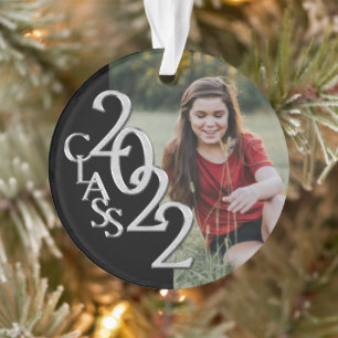 Graduation Class 2022 Photo Black Silver Ornament