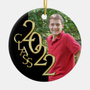 Graduation Class 2022 Photo Black with Gold  Ceramic Tree Decoration