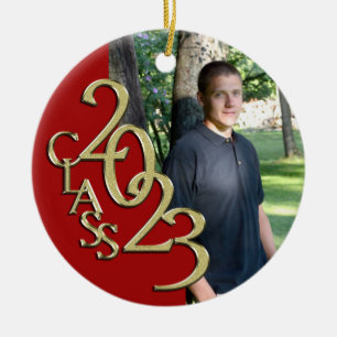 Graduation Class 2023 Photo Red with Gold Ceramic Tree Decoration