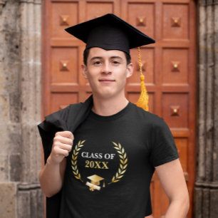 Graduation Class Gold Laurel Wreath Cap & Scroll T-Shirt