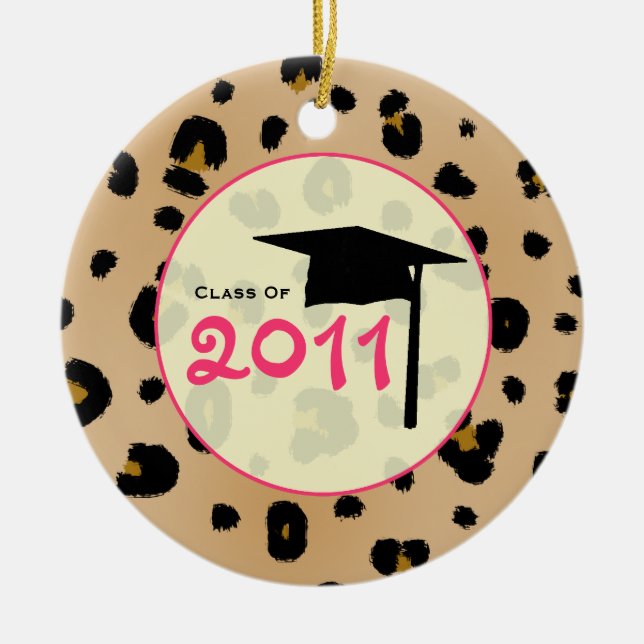 Graduation Class of 2011 Leopard Print & Pink Ceramic Tree Decoration (Front)