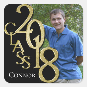 Graduation Class of 2018 Black and Gold Photo Square Sticker