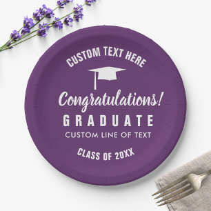 Graduation Class of 2018 Congrats Grad Cap Purple Paper Plate