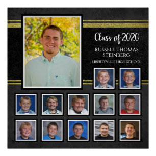 Graduation Class of 2020 K-12 Photos Black & Gold Poster