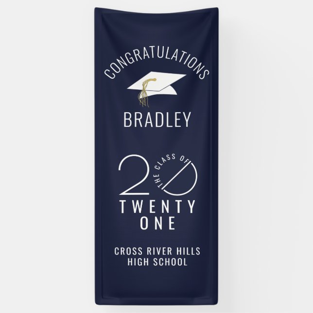 Graduation CLASS OF 2021 Typography Navy Blue Banner (Vertical)