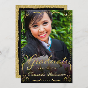 Graduation Class of 2024 Photo Black Gold Invitation