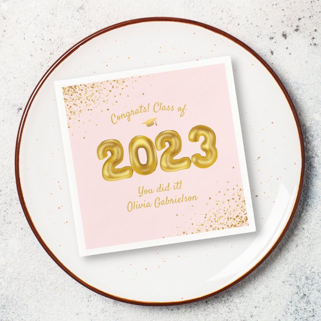 Graduation Class of 2024 Pink Gold Balloons Custom Napkin (Creator Uploaded)